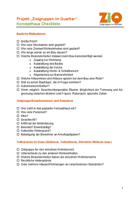Konzepthaus Checkliste